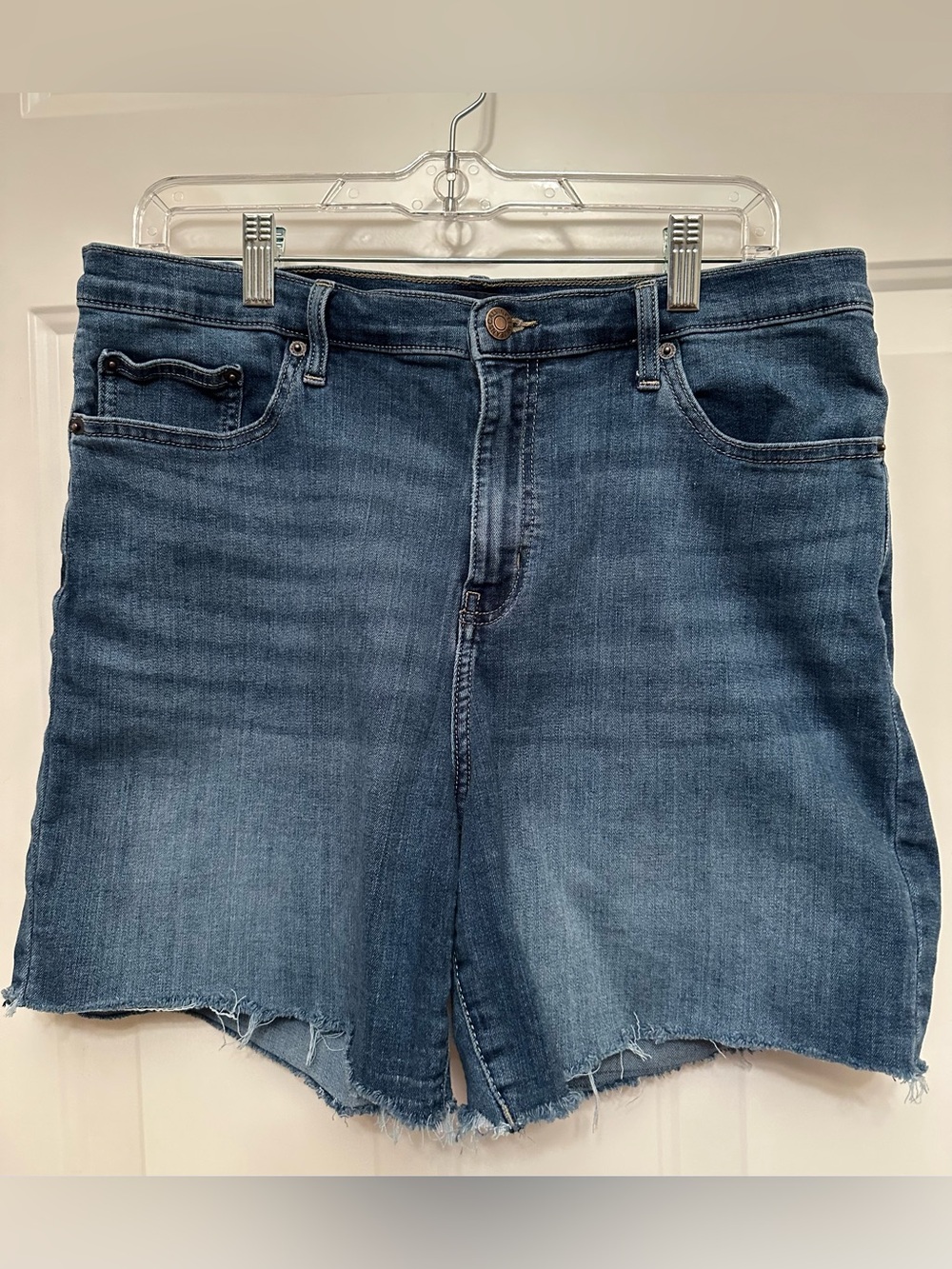 Calvin Klein Denim Shorts Women's Size 14 Blue Raw Hem Stretch